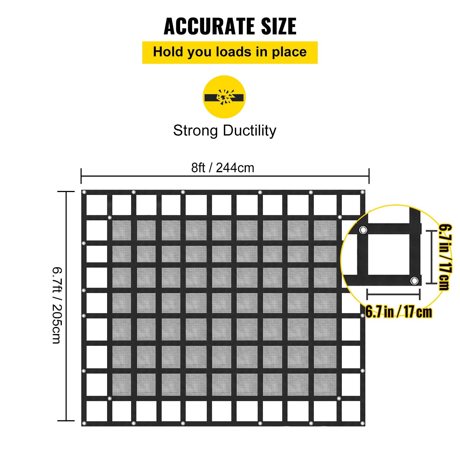 8' X 6.7' Cargo Net With Mesh Truck Bed Cargo Net Capacity 1100lbs Heavy Duty
