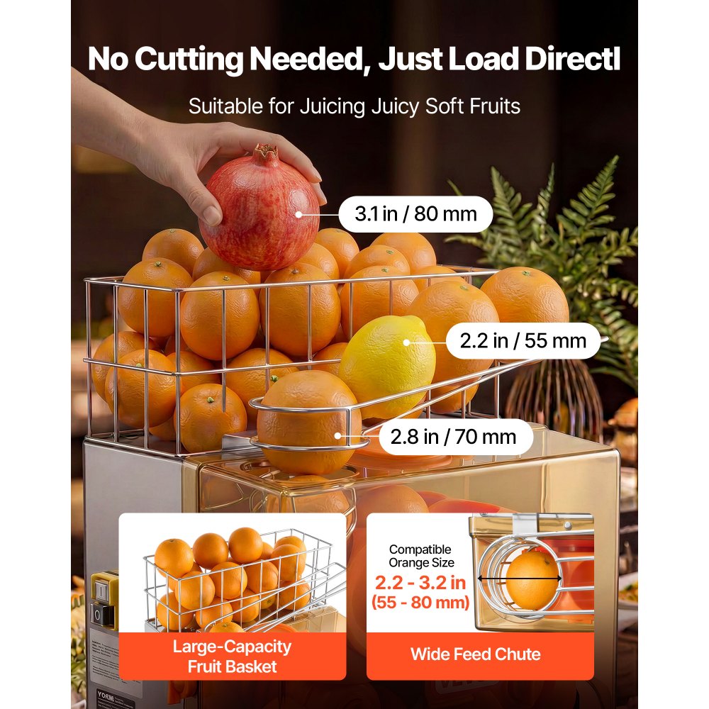 Commercial Electric Orange Juicer Machine | 120W Stainless Steel Citrus Juicer, 20 Fruits Per Minute with Water Tap