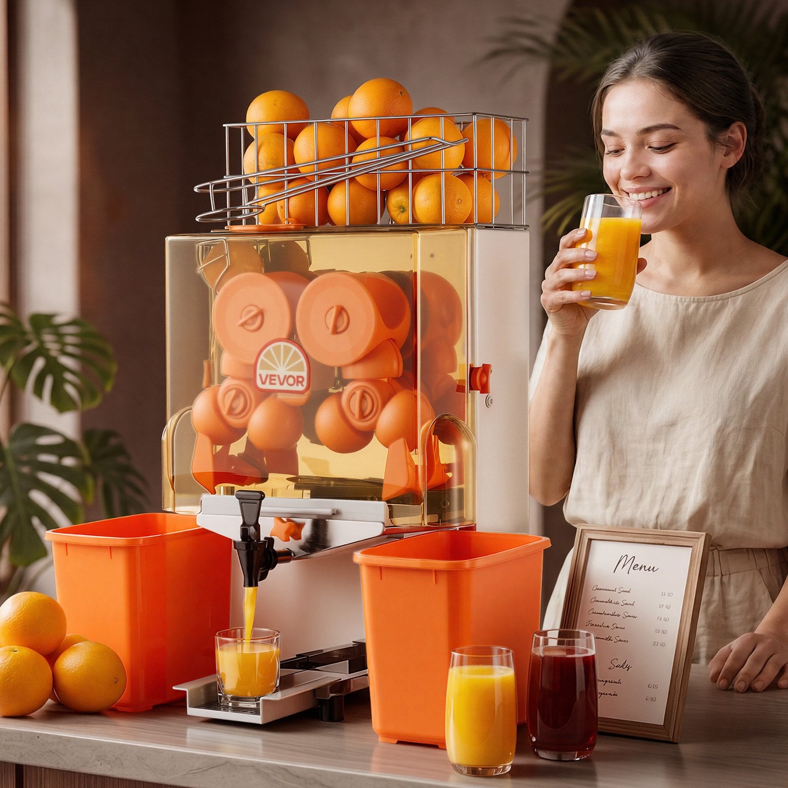 Commercial Electric Orange Juicer Machine | 120W Stainless Steel Citrus Juicer, 20 Fruits Per Minute with Water Tap