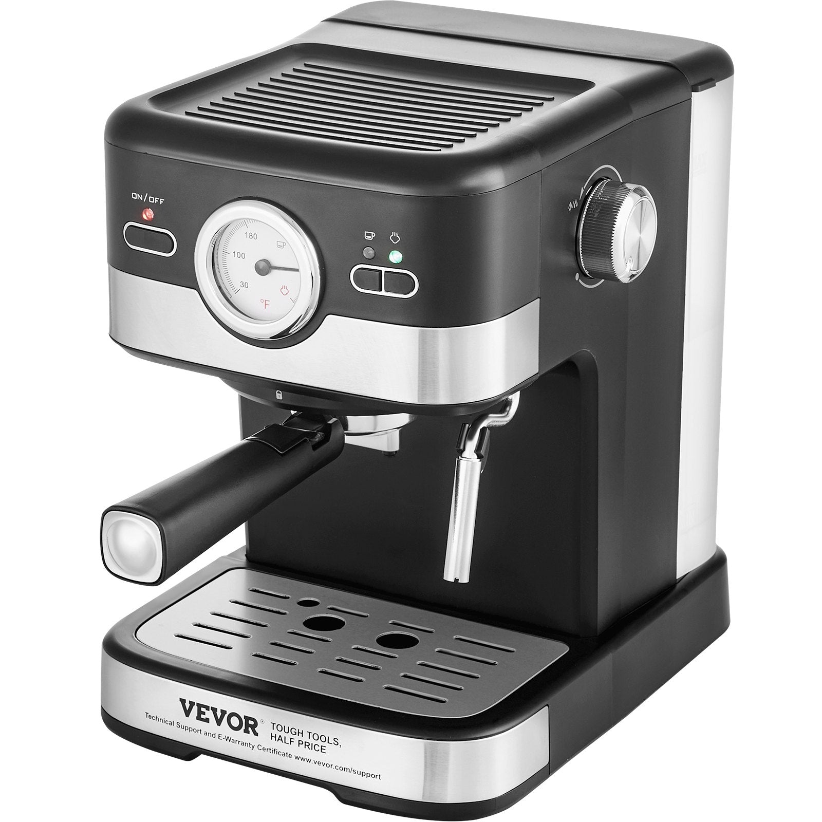 VEVOR Espresso Machine, 15 Bar Semi Automatic Espresso Maker with Milk Frother Steam Wand for Latte and Cappuccino, Professional Coffee Maker with Temp Gauge & Removable Water Tank, NTC Control System