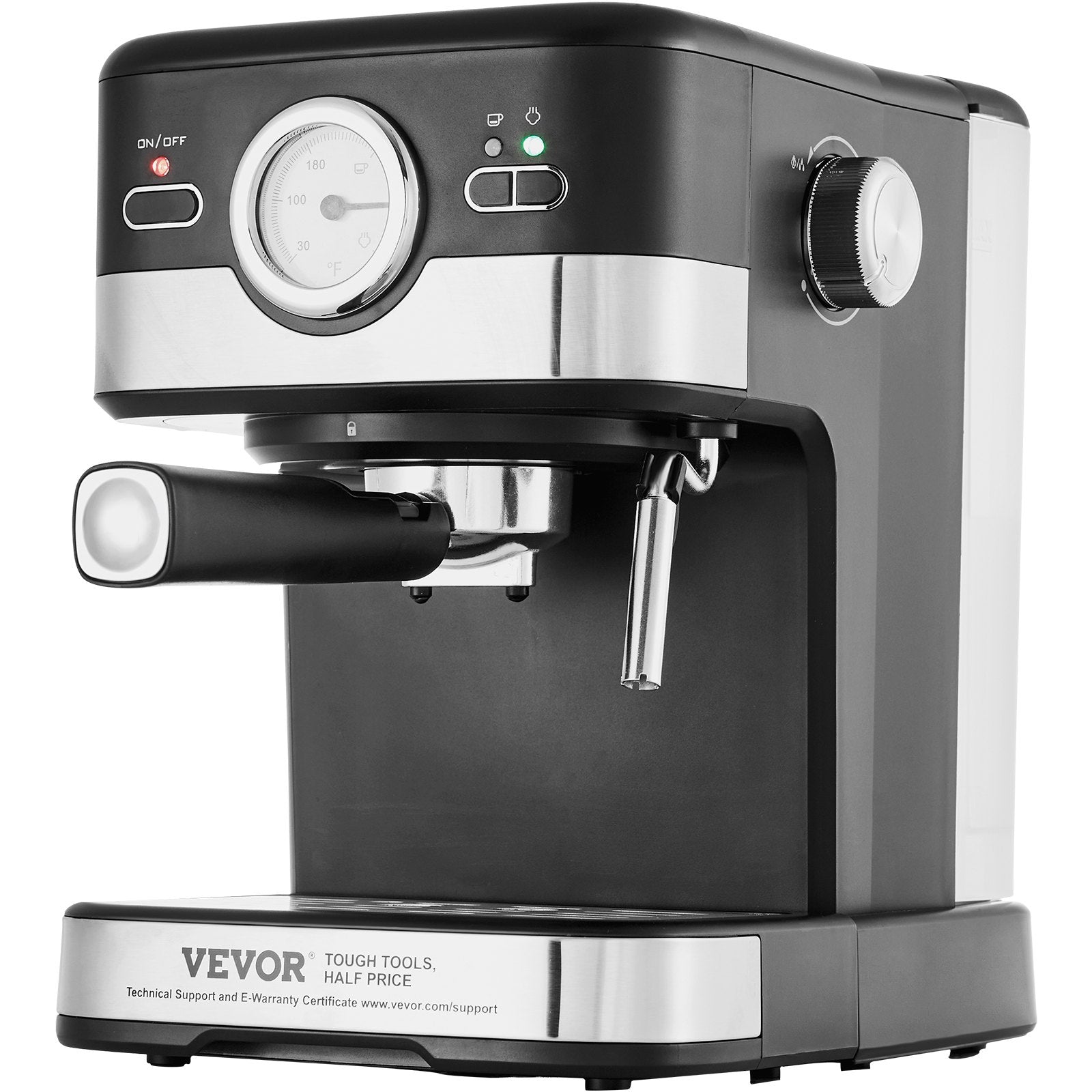 VEVOR Espresso Machine, 15 Bar Semi Automatic Espresso Maker with Milk Frother Steam Wand for Latte and Cappuccino, Professional Coffee Maker with Temp Gauge & Removable Water Tank, NTC Control System