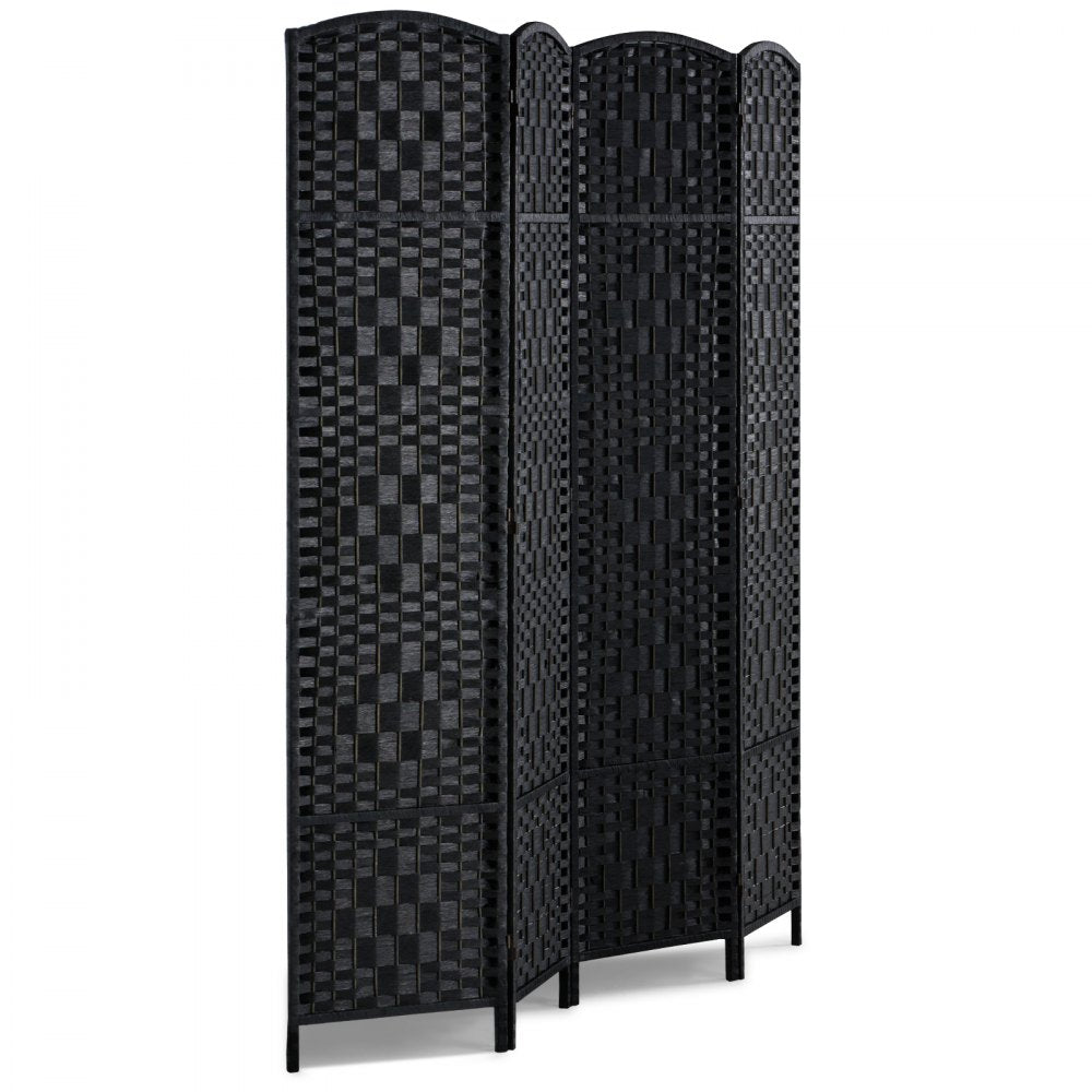 VEVOR 4 Panel Room Divider Hand-Woven Folding Privacy Screen with Hinges Black