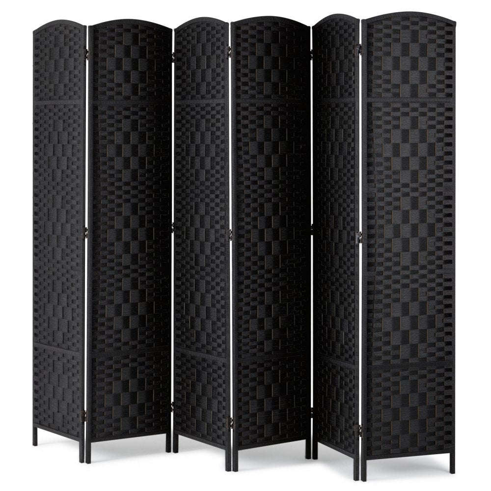 VEVOR 6 Panel Room Divider Hand-Woven Folding Privacy Screen with Hinges Black