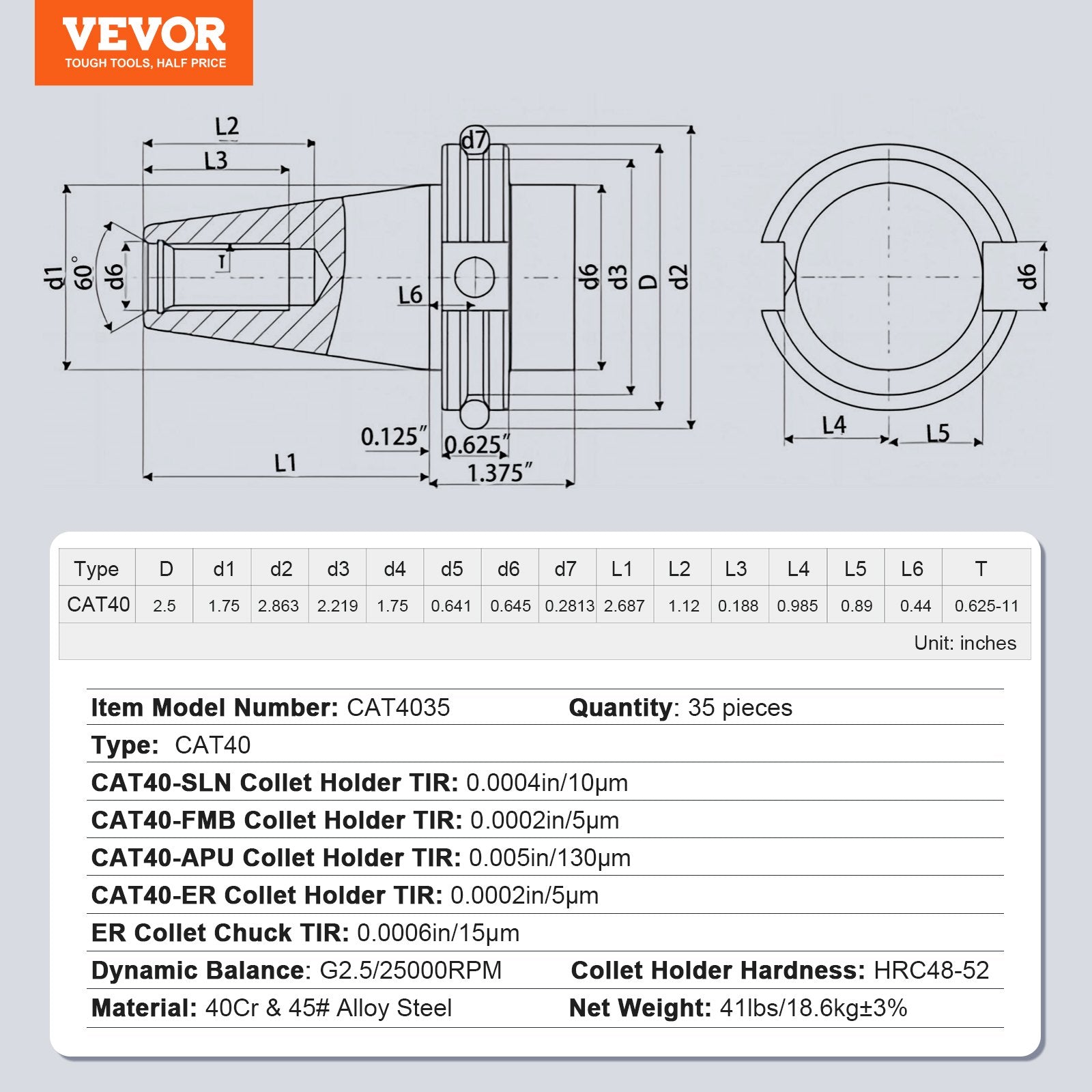 VEVOR CAT40 Collet Holder ER 16/32 Collet Set, 35 PCs, SLN FMB ER16/32 APU Tool Holders Spring Steel Collet Chucks with 10 Pull Studs and 3 Wrenches, for Milling Machine Drill Presses Boring Machine