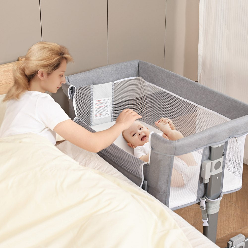 VEVOR Baby Bassinet, 5-Level Height Adjustable, Baby Bassinet Bedside Sleeper with Comfy Mattress and Wheels, Baby Cradle Bedside Crib with Mosquito Net and Side-Opening for Infant Newborn Girl Boy