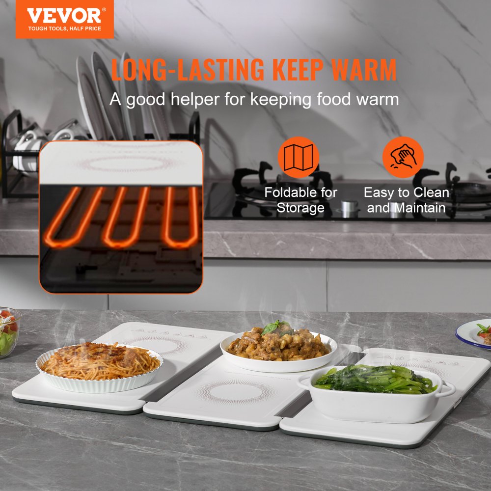 VEVOR Electric Warming Tray, 18.9" x 10.2" Portable Cold Rolled Sheet Heating Tray with Temperature Control (35-100?), Perfect for Catering, House, Parties, Events, Entertaining and Holiday, White