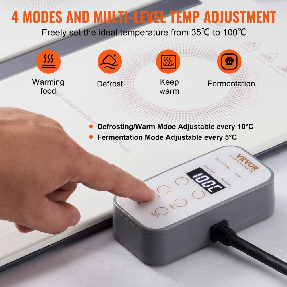 VEVOR Electric Warming Tray, 18.9" x 10.2" Portable Cold Rolled Sheet Heating Tray with Temperature Control (35-100?), Perfect for Catering, House, Parties, Events, Entertaining and Holiday, White
