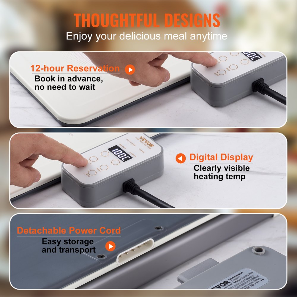 VEVOR Electric Warming Tray, 18.9" x 10.2" Portable Cold Rolled Sheet Heating Tray with Temperature Control (35-100?), Perfect for Catering, House, Parties, Events, Entertaining and Holiday, White