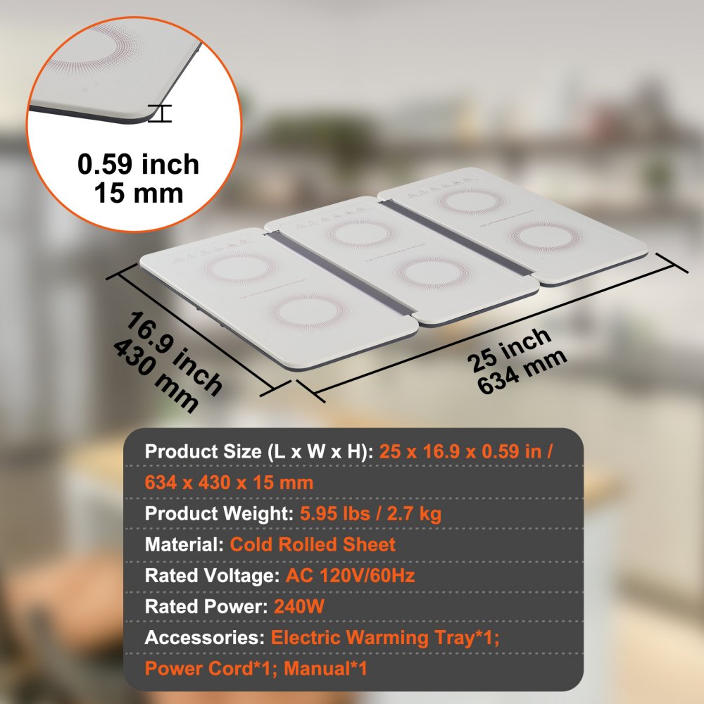 VEVOR Electric Warming Tray, 18.9" x 10.2" Portable Cold Rolled Sheet Heating Tray with Temperature Control (35-100?), Perfect for Catering, House, Parties, Events, Entertaining and Holiday, White