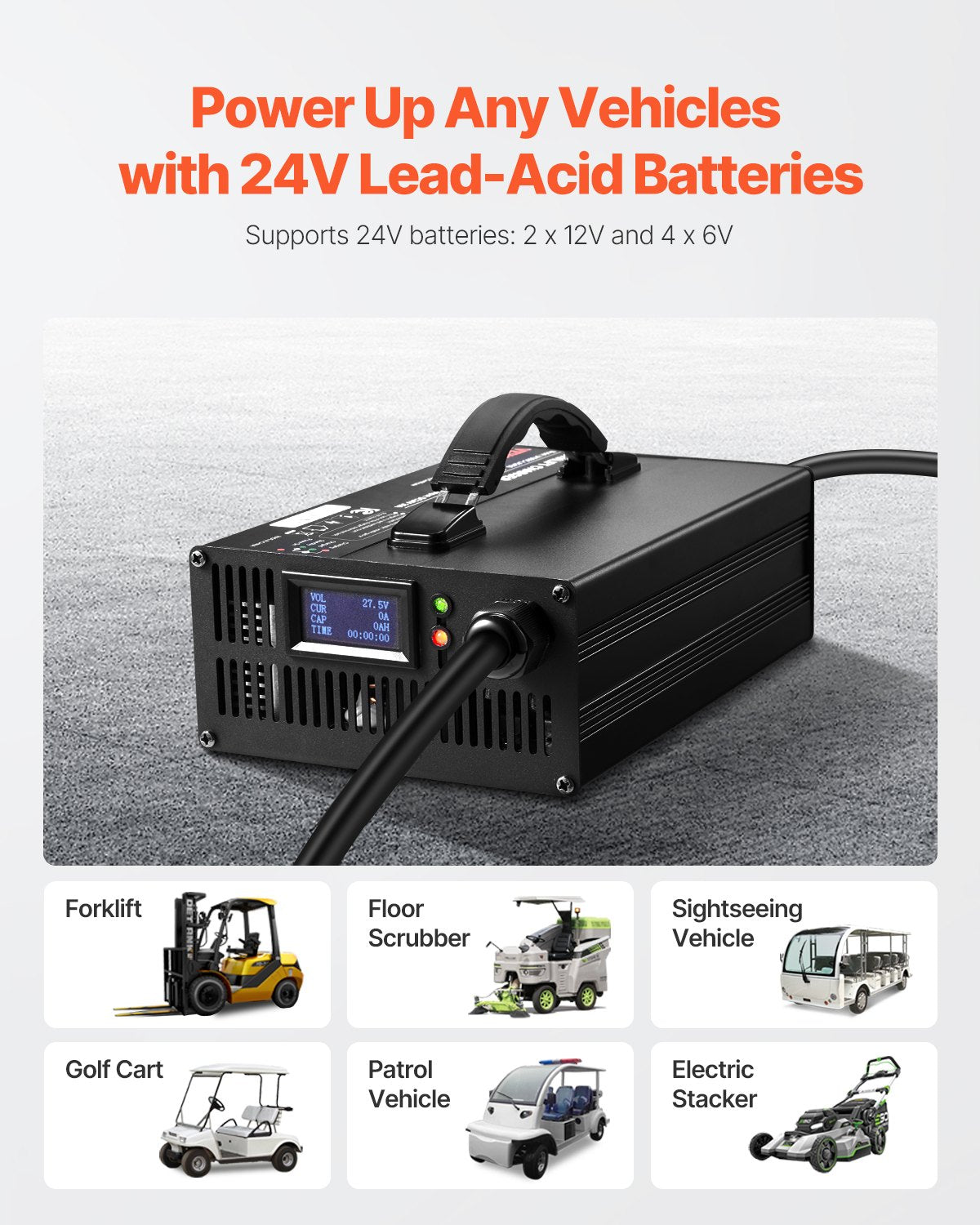 VEVOR Forklift Battery Charger Smart Automatic 24V 30A Fast Charger Portable