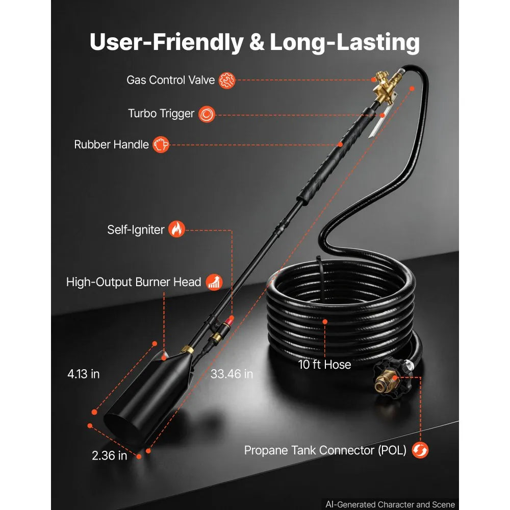 36-Inch Propane Torch Weed Burner – 600,000 BTU Heavy-Duty Torch with 10-Foot Hose and Adjustable Flame