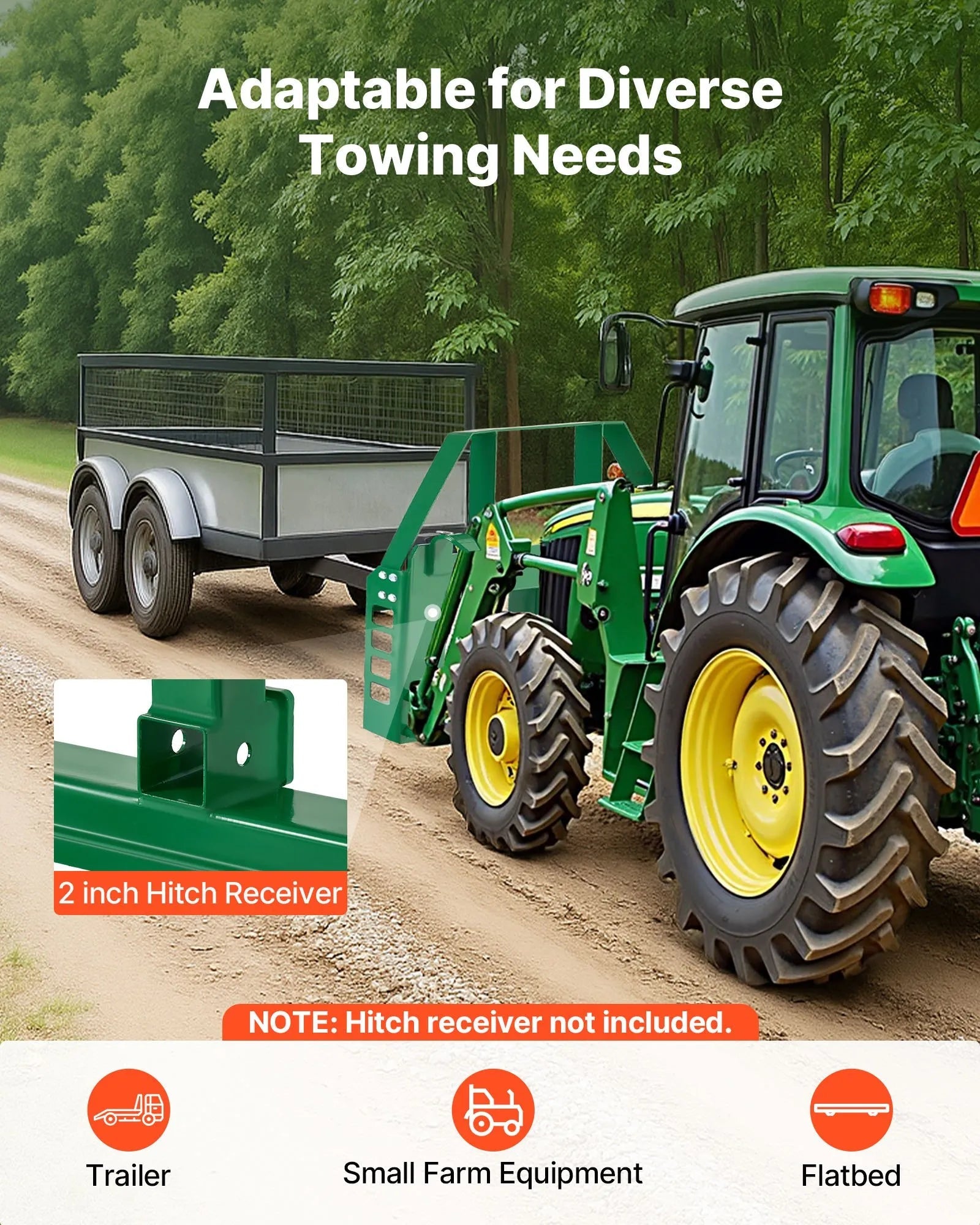 VEVOR Skid Steer Pallet Frame, 4000 lbs Rated Load Capacity, 45-inch Pallet Fork Frame Attachments with 2-inch Hitch Receiver & Spear Sleeves, Fit for John Deere Loaders Quick Attach Mount, Frame Only