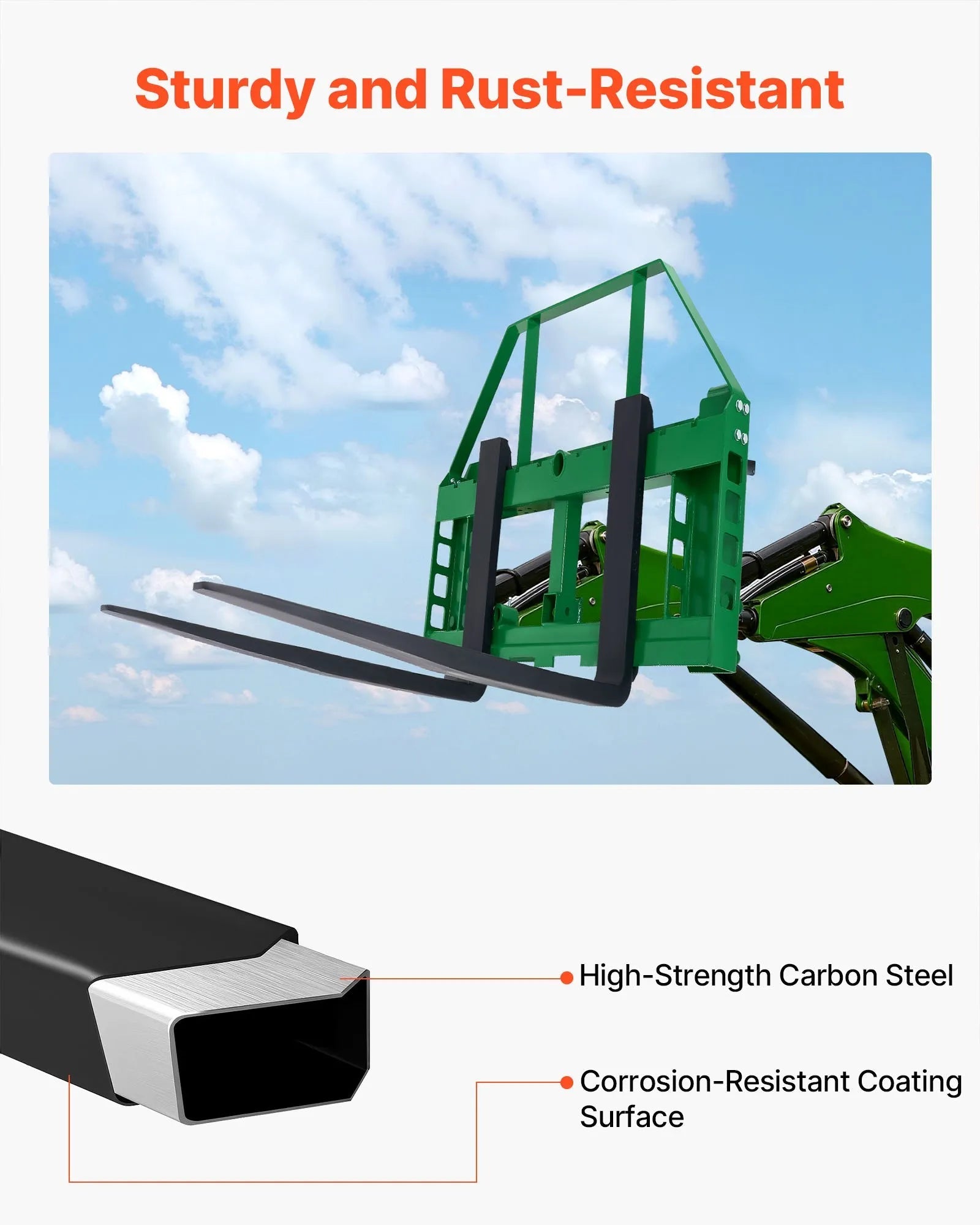 VEVOR Skid Steer Pallet Frame, 4000 lbs Rated Load Capacity, 45-inch Pallet Fork Frame Attachments with 2-inch Hitch Receiver & Spear Sleeves, Fit for John Deere Loaders Quick Attach Mount, Frame Only