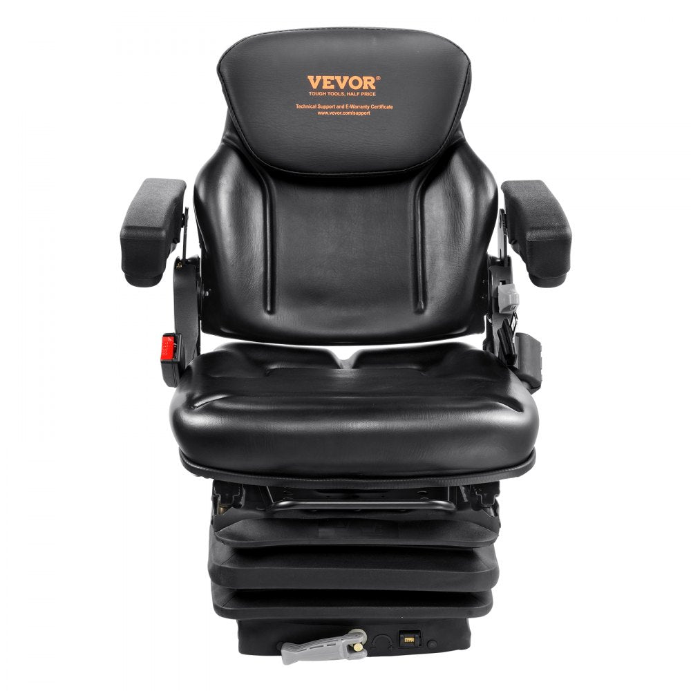 VEVOR Universal Tractor seat Suspension, Fold Down Forklift Seat with Adjustable Angle Back, Micro Switch, Seatbelt and Armrests, 3-level Shock Absorption Tractor Seat for Tractor Loader Excavator