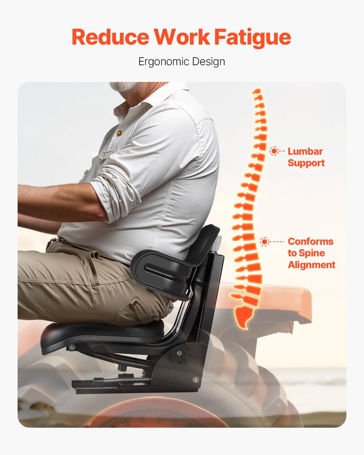 VEVOR Waterproof Forklift Seat Adjustable Tractor Suspension Seat Mower Digger