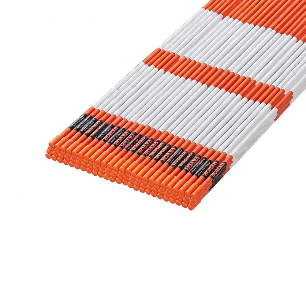 VEVOR Driveway Markers, 100PCS 48 inch, 0.31 inch Diameter, Orange Fiberglass Poles Snow Stakes with Reflective Tape, 12" Steel Drill Bit & Protection Gloves for Parking Lots, Walkways Easy Visibility