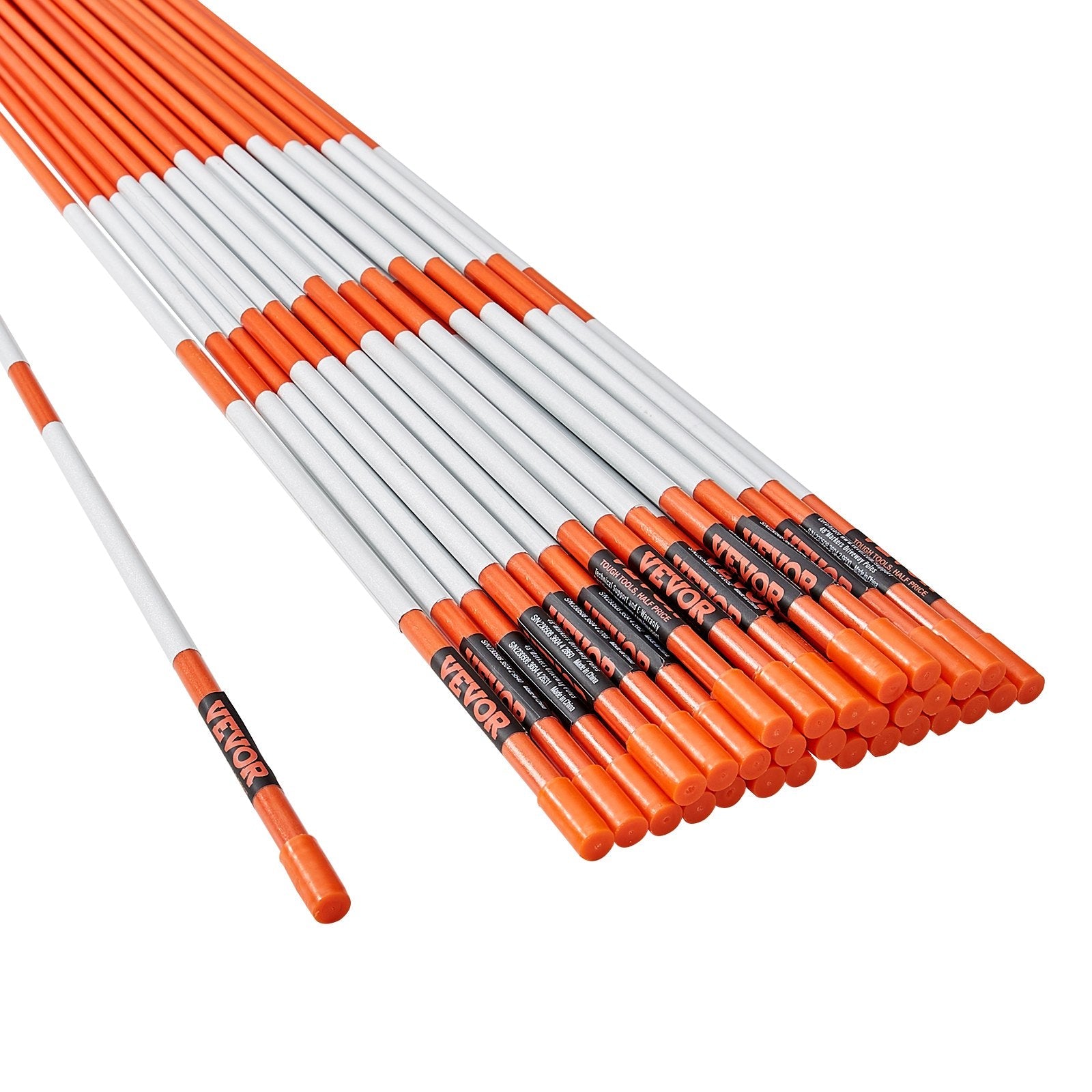 VEVOR Driveway Markers, 30 PCS 48 inch, 0.31 inch Diameter, Orange Fiberglass Poles Snow Stakes with Reflective Tape, 12" Steel Drill Bit & Protection Gloves for Parking Lots, Walkways Easy Visibility
