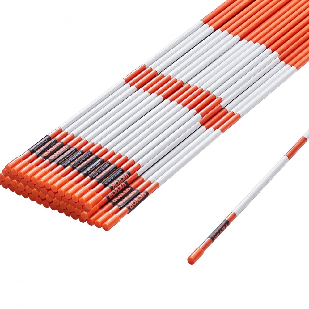 VEVOR Driveway Markers, 50 PCS 48 inch, 0.31 inch Diameter, Orange Fiberglass Poles Snow Stakes with Reflective Tape, 12" Steel Drill Bit & Protection Gloves for Parking Lots, Walkways Easy Visibility