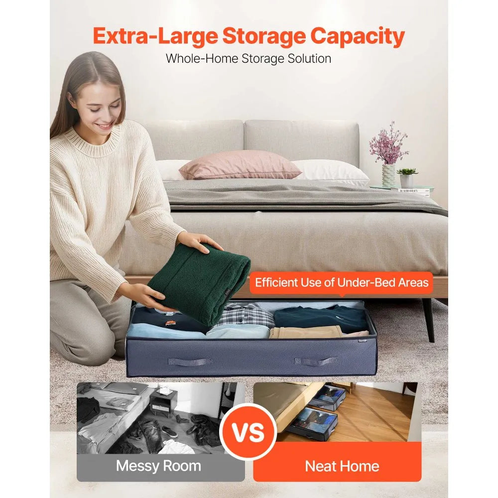 Under Bed Storage Containers with Clear Lids, Foldable Clothes & Shoe Organizer Bins, 4-Pack & 6-Pack