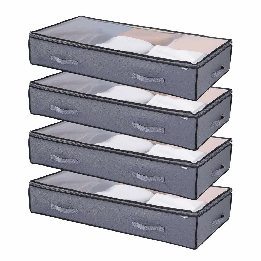 Under Bed Storage Containers with Clear Lids, Foldable Clothes & Shoe Organizer Bins, 4-Pack & 6-Pack