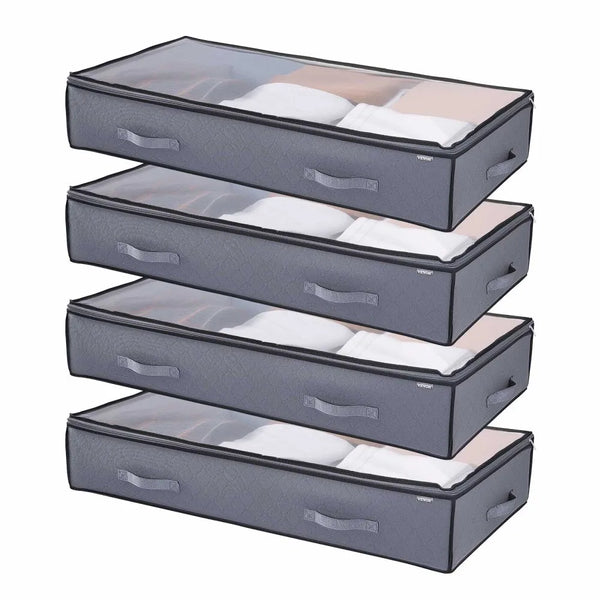 Under Bed Storage Containers with Clear Lids, Foldable Clothes & Shoe Organizer Bins, 4-Pack & 6-Pack