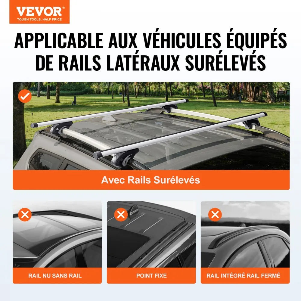 VEVOR Universal Roof Rack Cross Bars, 54" Aluminum Roof Rack Crossbars, Fit Existing Raised Side Rail with Gap, 200 lbs Load Capacity, Adjustable Crossbars with Locks, for SUVs, Sedans, and Vans
