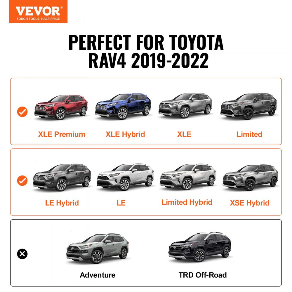 VEVOR Roof Rack Cross Bars, Compatible with Toyota RAV4 2019-2023, 260lbs Load Capacity, Aluminum Anti-Rust Crossbars with Locks, Rooftop Cargo Bag Luggage Carrier (Not Fit for Adventure/TRD Off-Road)