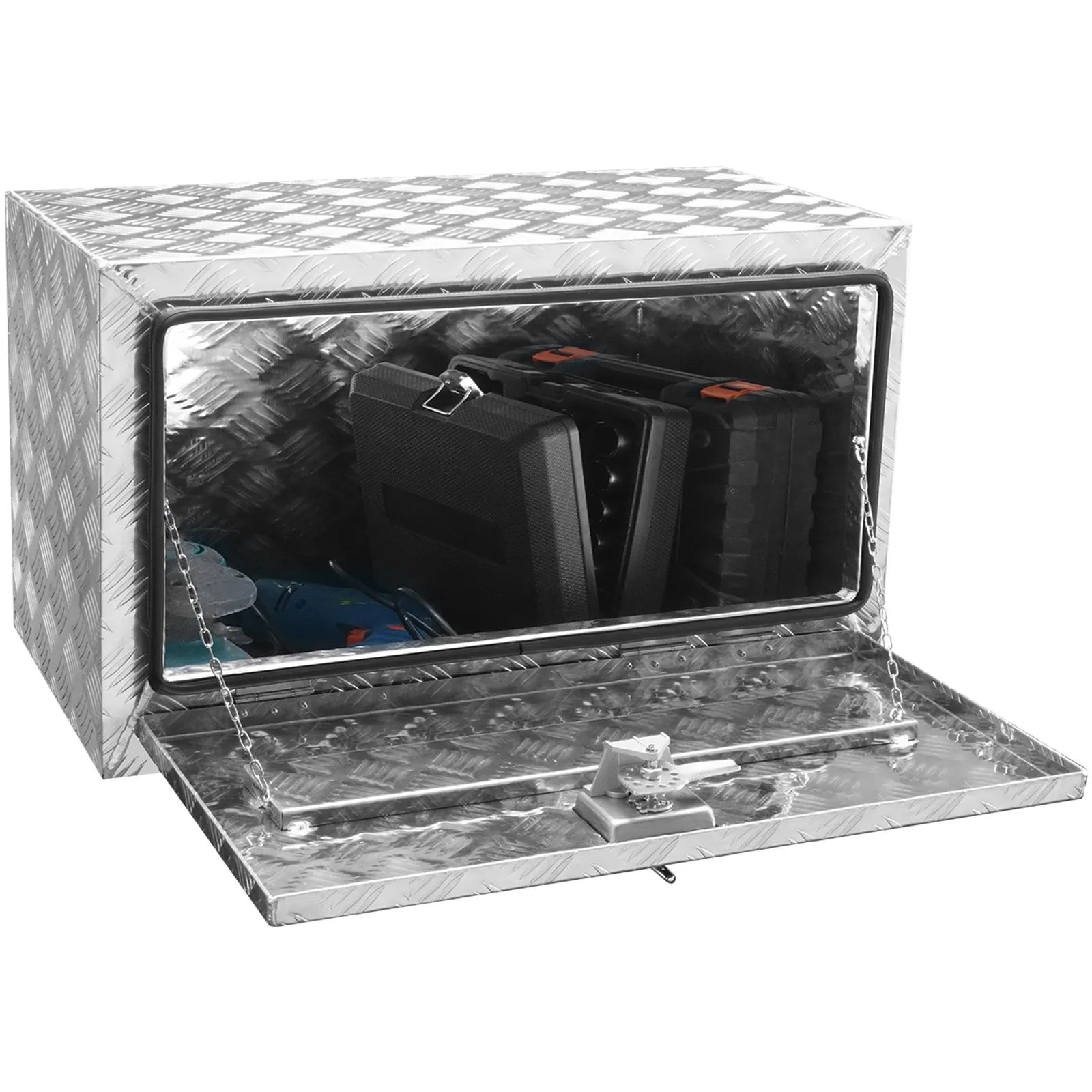 VEVOR Underbody Truck Box, 30"×17"×18" Pickup Storage Box, Heavy Duty Aluminum Diamond Plate Tool Box with Lock and Keys, Waterproof Trailer Storage Box with T-Handle Latch for Truck, Van, Trailer