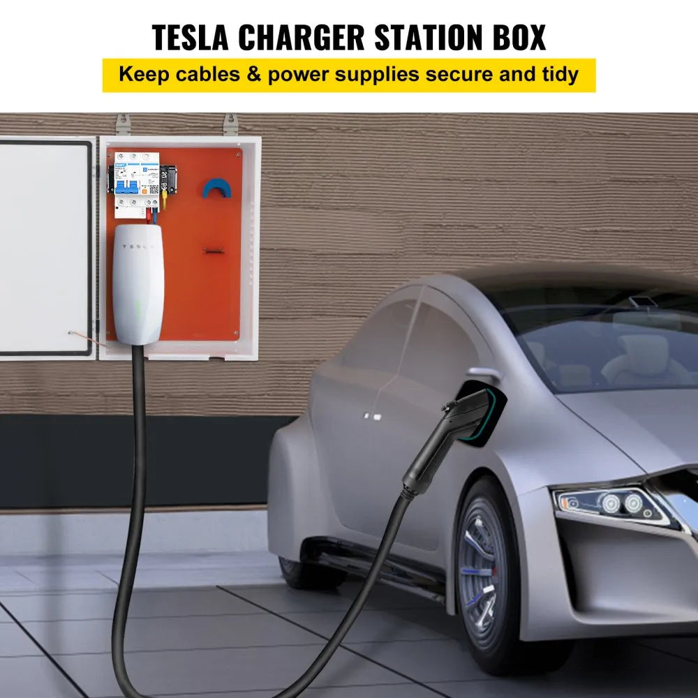 VEVOR Tesla Charger Station Box, 28 x 20 x 10", Outdoor Cable Box Charging Box Cable Organizer, IP32 Waterproof Dustproof Cool Roll Steel Electrical Enclosure Box, for Tesla Wall Connector