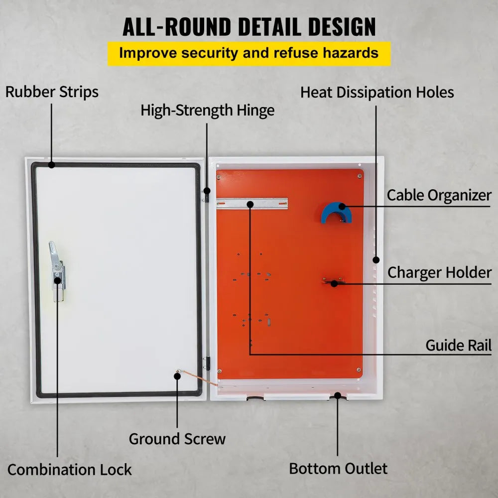 VEVOR Tesla Charger Station Box, 28 x 20 x 10", Outdoor Cable Box Charging Box Cable Organizer, IP32 Waterproof Dustproof Cool Roll Steel Electrical Enclosure Box, for Tesla Wall Connector