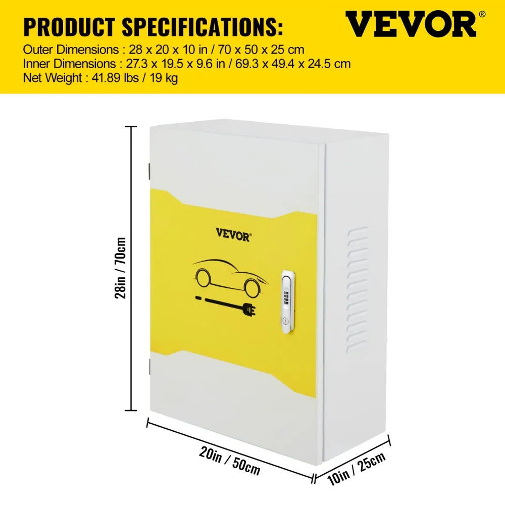 VEVOR Tesla Charger Station Box, 28 x 20 x 10", Outdoor Cable Box Charging Box Cable Organizer, IP32 Waterproof Dustproof Cool Roll Steel Electrical Enclosure Box, for Tesla Wall Connector