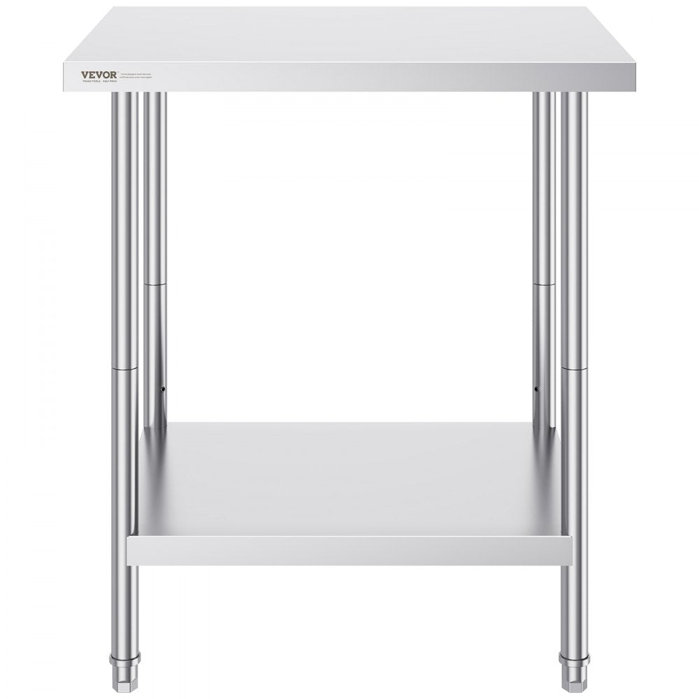 VEVOR Stainless Steel Prep Table, 24 x 30 x 34 Inch, Heavy Duty Metal Worktable with 3 Adjustable Height Levels, Commercial Workstation for Kitchen Garage Restaurant Backyard
