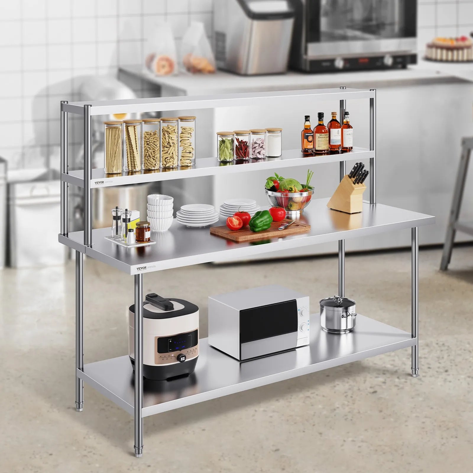 VEVOR Double Overshelf Stainless Steel Overshelf 2-Tier 12"x72" for Prep Table