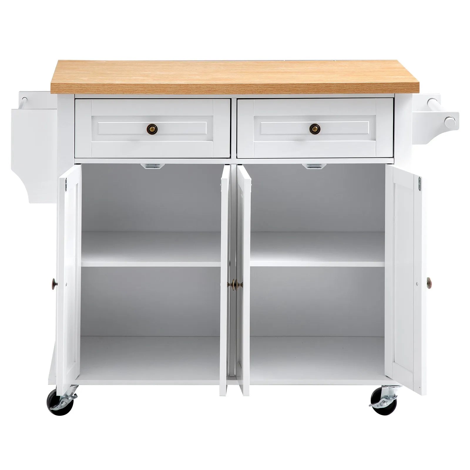 43.7" Rolling Kitchen Island Cart with Storage Cabinet, 2 Drawers & Spice Rack โ White