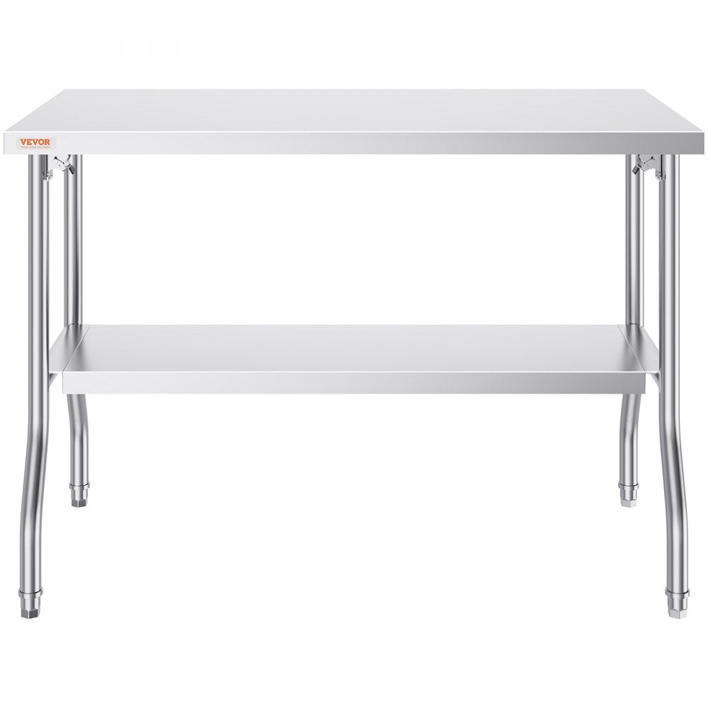 VEVOR 48 x 24 Inch Commercial Worktable Workstation, Folding Commercial Prep Table, Heavy-duty Stainless Steel Folding Table with 772 lbs Load, Kitchen Work Table, Silver Stainless Steel Kitchen Islan