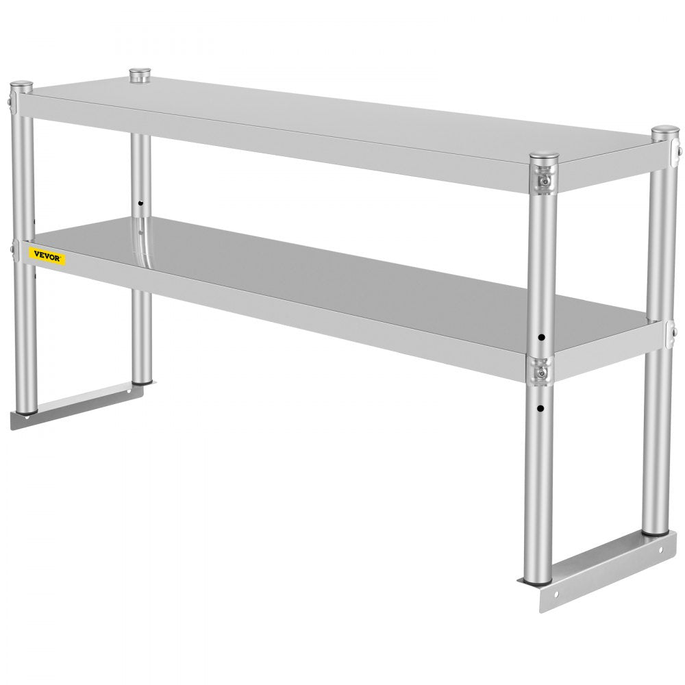 VEVOR Double Overshelf, Double Tier Stainless Steel Overshelf, 48 in. Length x 12 in. Width Double Deck Overshelf, Height Adjustable Overshelf for Prep & Work Table in Kitchen, Restaurant and Workshop