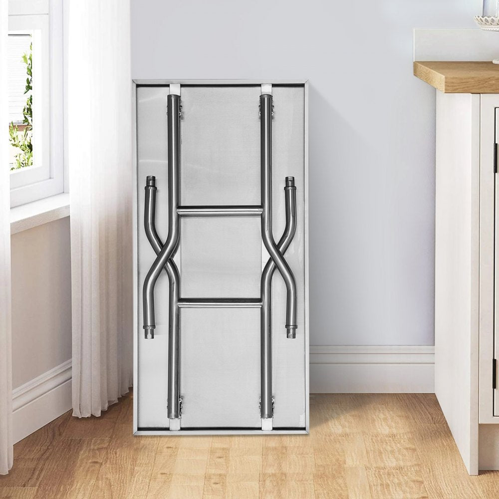 VEVOR 48 x 30 Inch Folding Commercial Prep Table Commercial Worktable Workstation, Heavy-duty Stainless Steel Folding Table with 220 lbs Load, Silver Stainless Steel Kitchen Island?Kitchen Work Table