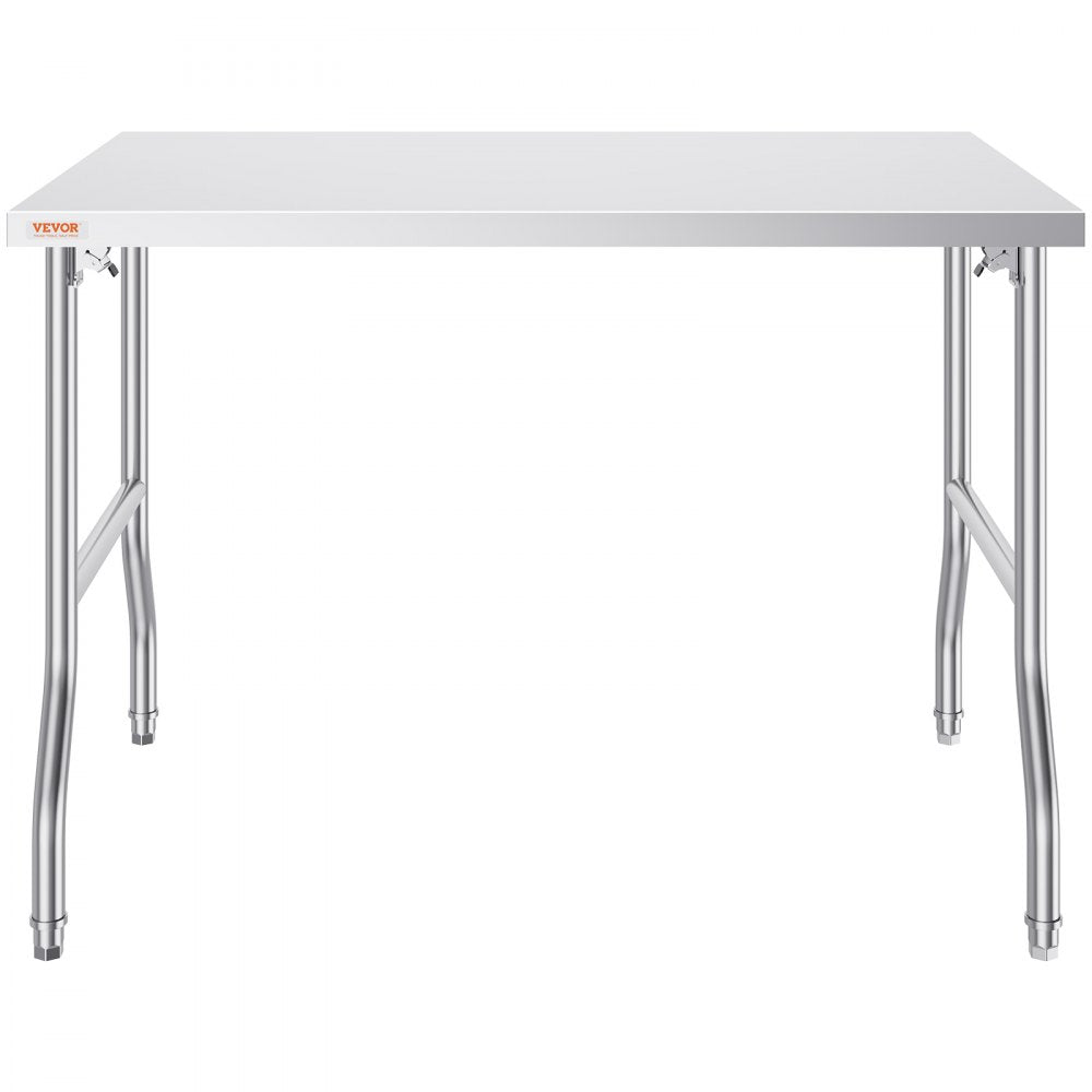 VEVOR 48 x 30 Inch Folding Commercial Prep Table Commercial Worktable Workstation, Heavy-duty Stainless Steel Folding Table with 220 lbs Load, Silver Stainless Steel Kitchen Island?Kitchen Work Table