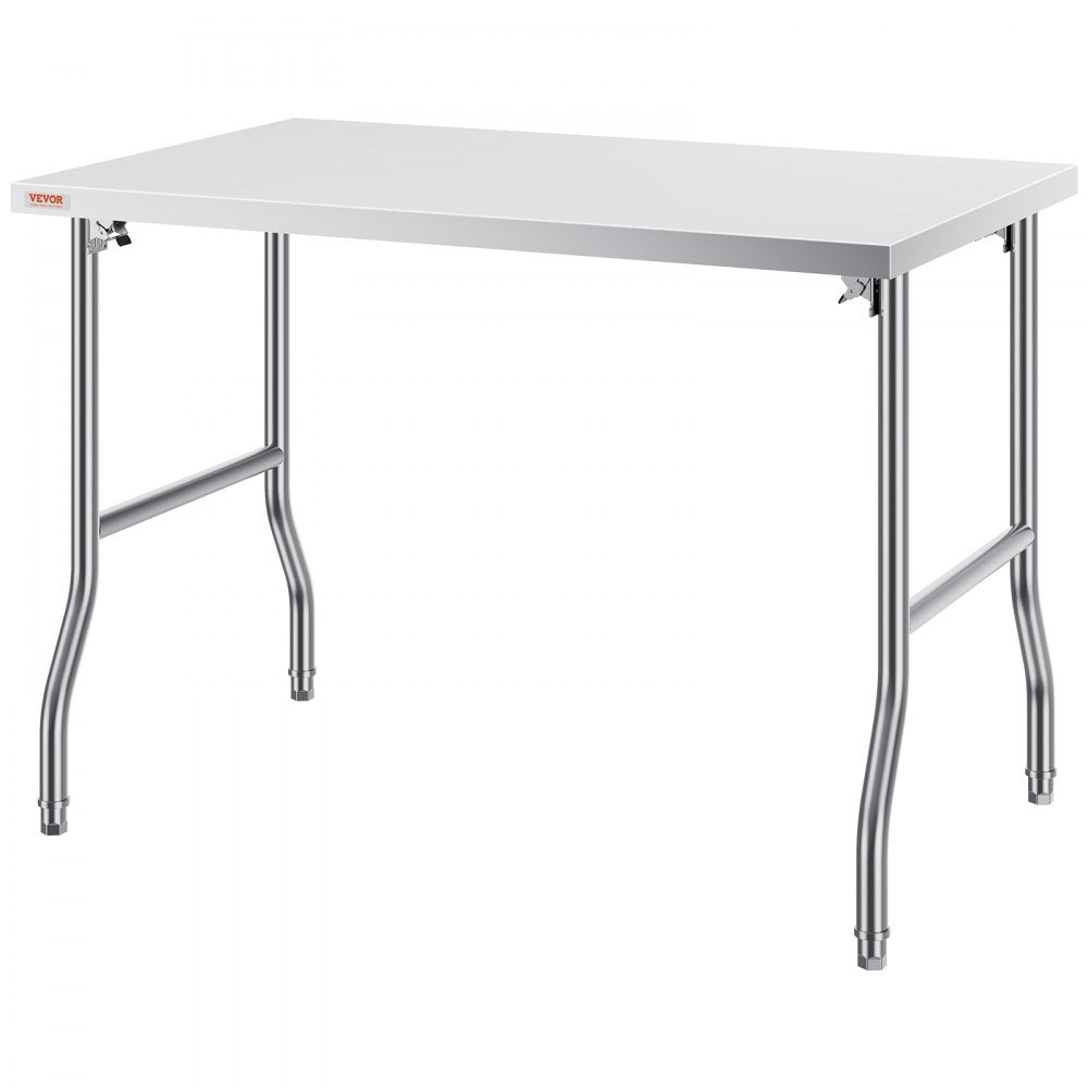 VEVOR 48 x 30 Inch Folding Commercial Prep Table Commercial Worktable Workstation, Heavy-duty Stainless Steel Folding Table with 220 lbs Load, Silver Stainless Steel Kitchen Island?Kitchen Work Table