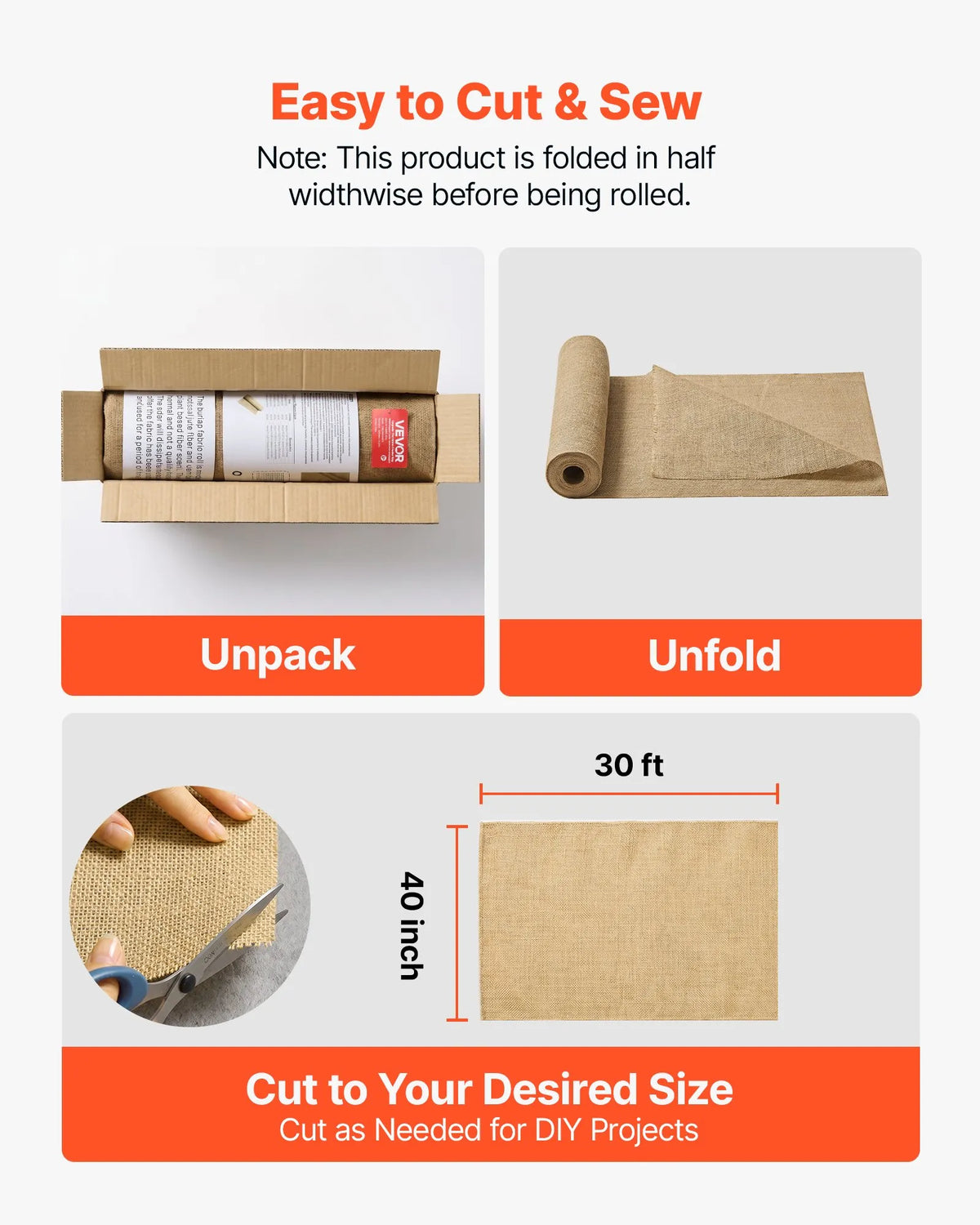 Natural Jute Burlap Fabric Roll – 40 Inches × 30 Feet, Heavy-Duty Multipurpose Garden & Crafting Fabric