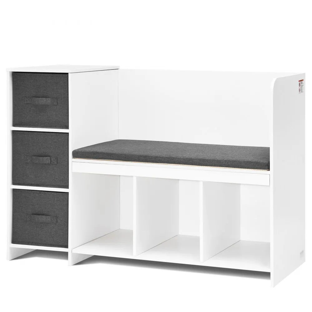 VEVOR Kids Reading Nook Bench 6-Cubby Storage Bookshelf with Seat Cushion White