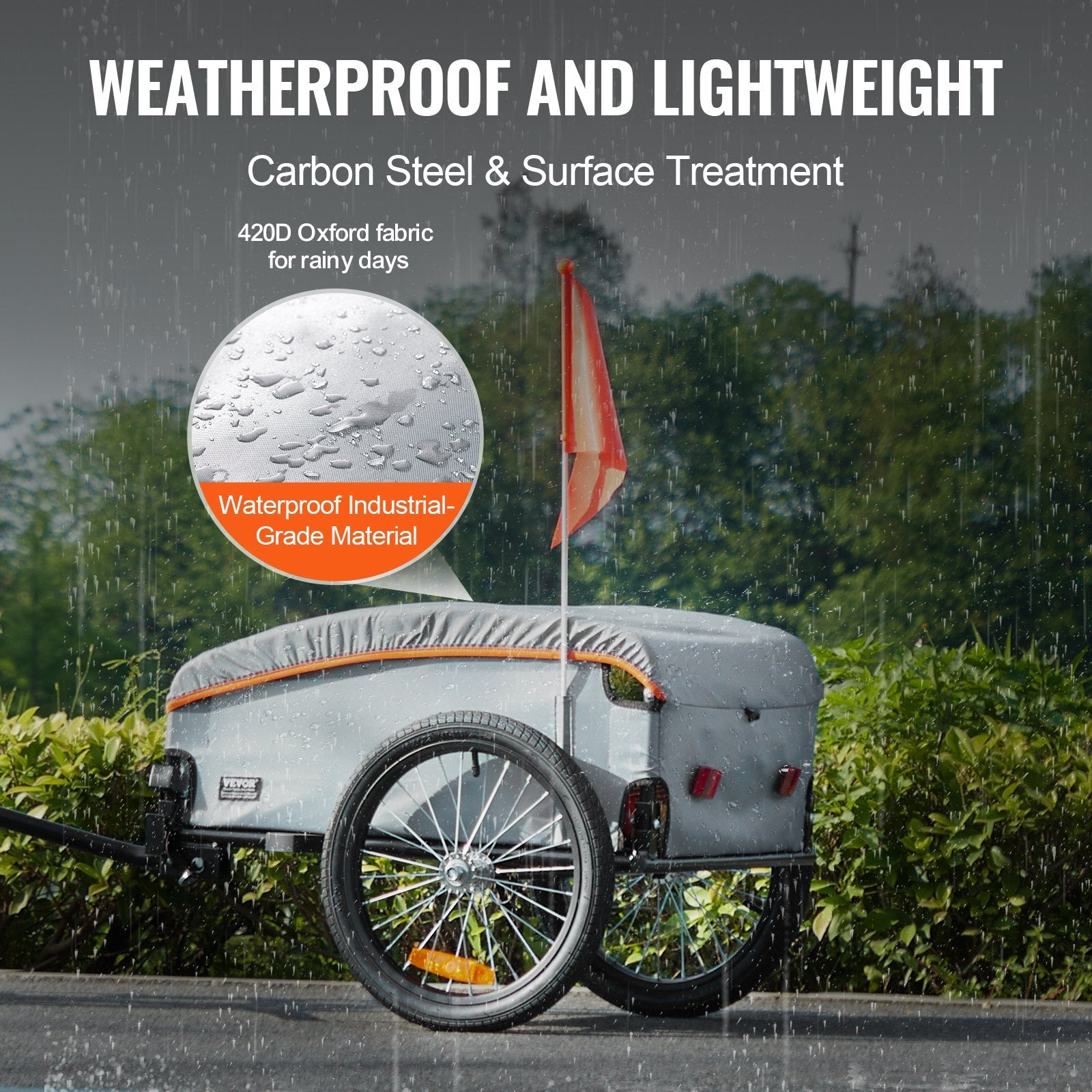 VEVOR Bike Cargo Trailer, 100 lbs Load Capacity, Heavy-Duty Bicycle Wagon Cart, Foldable Compact Storage with Universal Hitch, Waterproof Cover, 16" Wheels, Safe Reflectors, Fits 22"-28" Bike Wheels