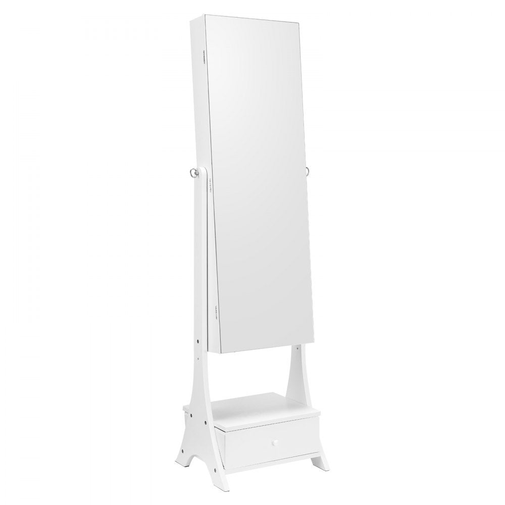 VEVOR Mirror Jewelry Cabinet Standing Mirror with Storage Full Length White
