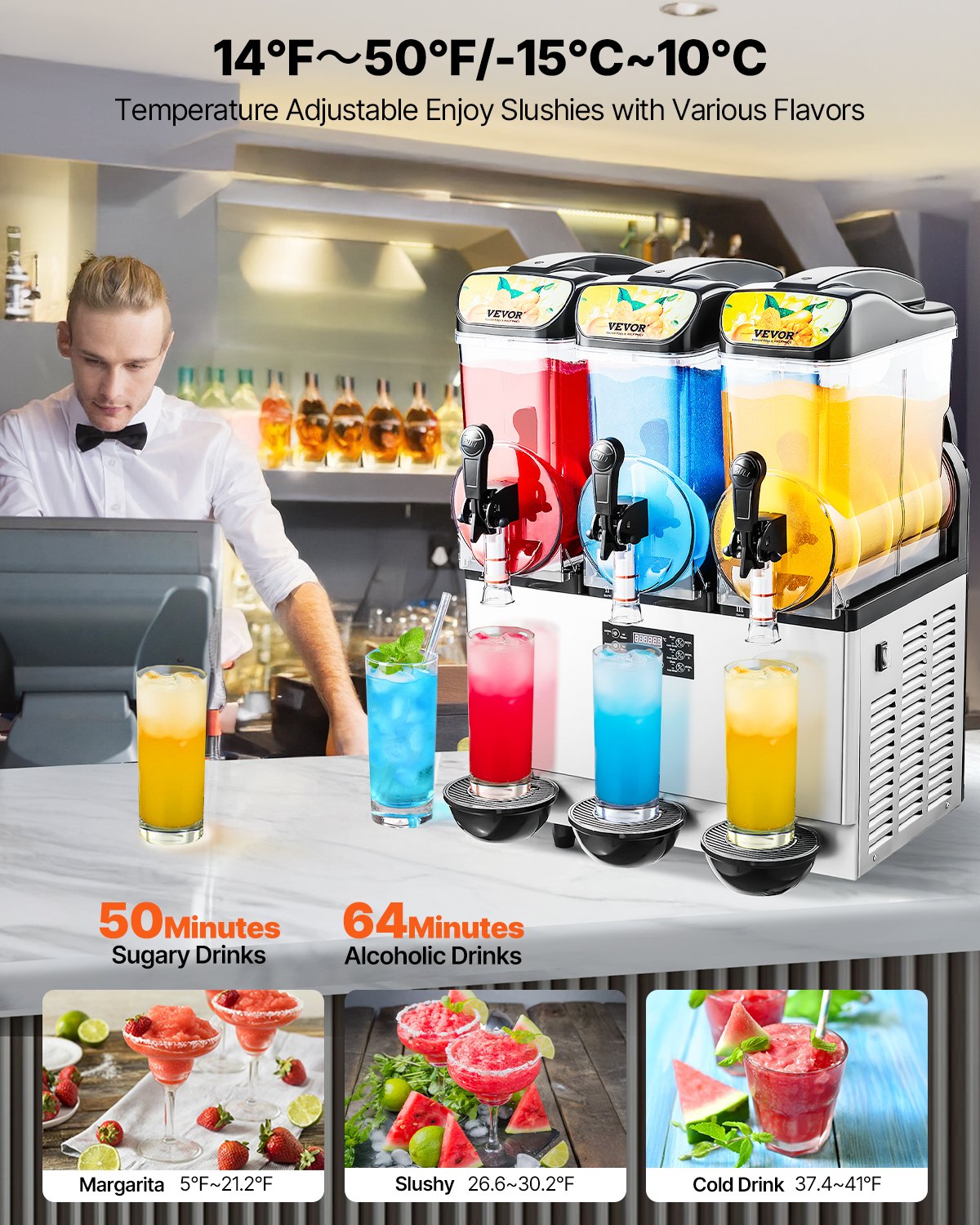 VEVOR Commercial Slushy Machine 15Lx3 Tank Margarita Smoothie Frozen Drink Maker