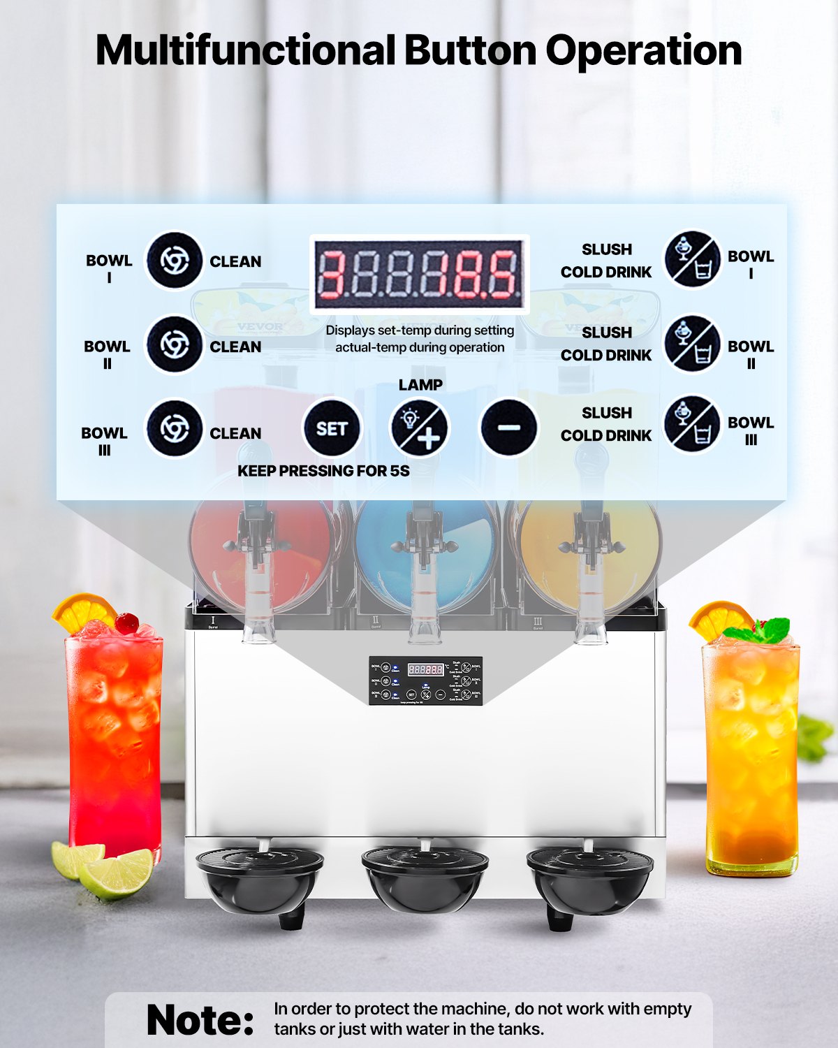 VEVOR Commercial Slushy Machine 15Lx3 Tank Margarita Smoothie Frozen Drink Maker