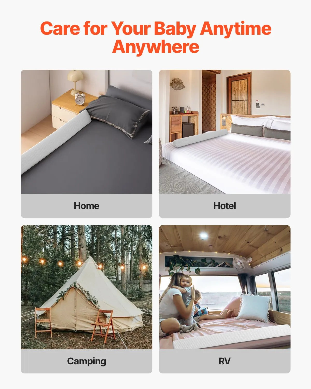 VEVOR Toddlers Bed Bumper 56 in Non-Slip Foam Bed Guard Rail Bumper Lightweight