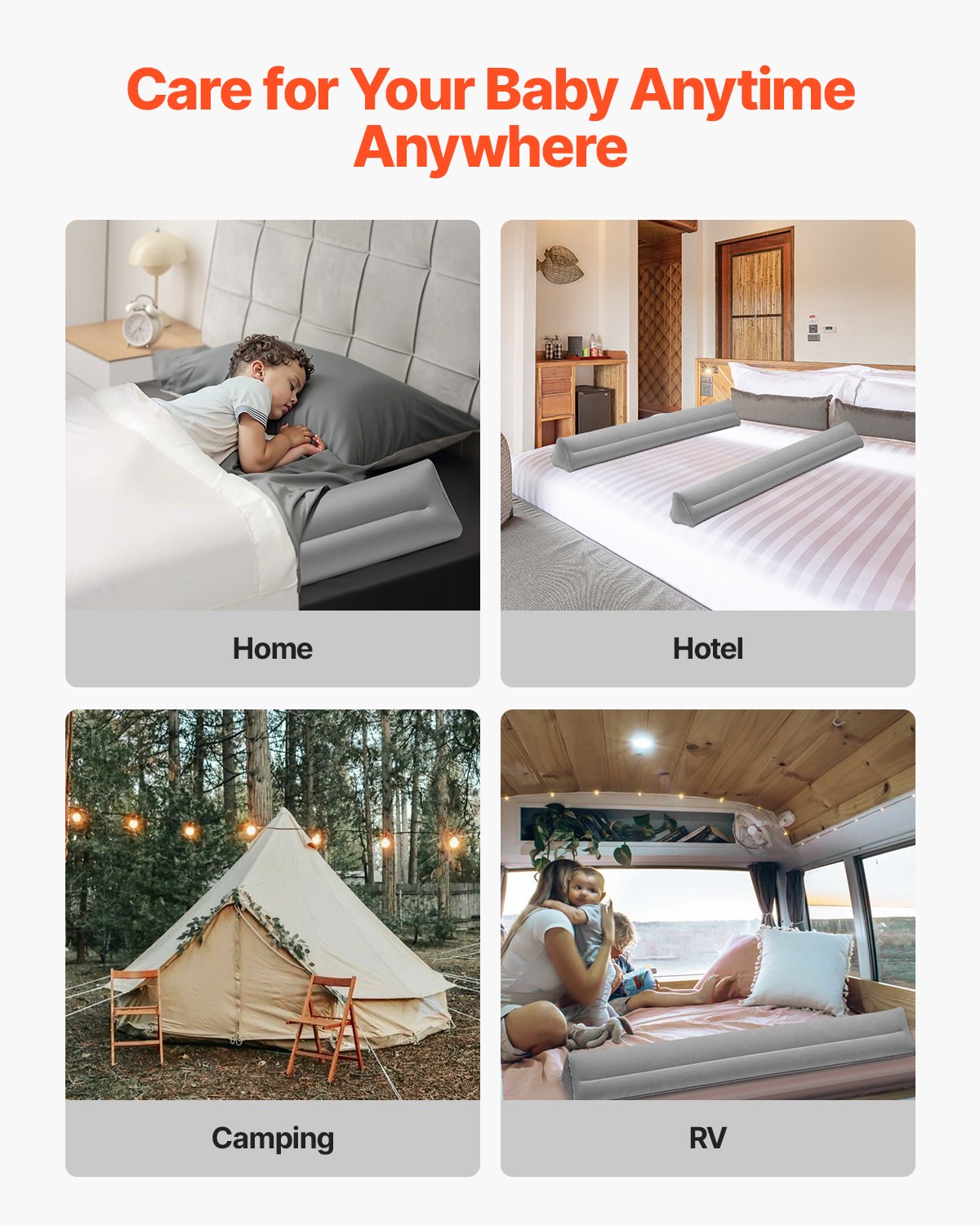 VEVOR Bed Bumper for Toddlers 47.4-inch Inflatable Bed Guard Rail with Hand Pump