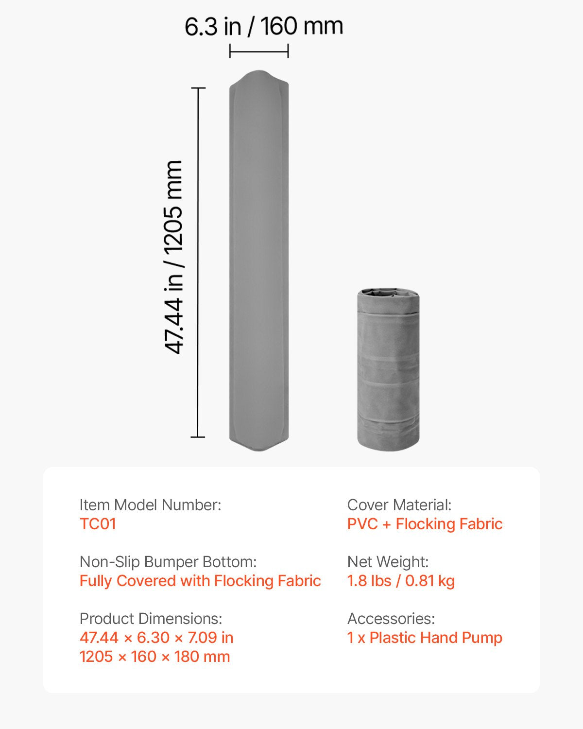 VEVOR Bed Bumper for Toddlers 47.4-inch Inflatable Bed Guard Rail with Hand Pump