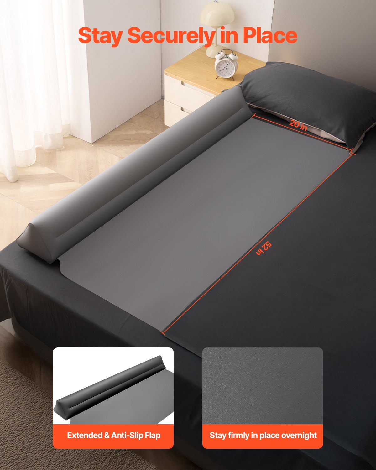 VEVOR Bed Bumper for Toddlers 52-inch Inflatable Bed Guard Rail with Safety Flap