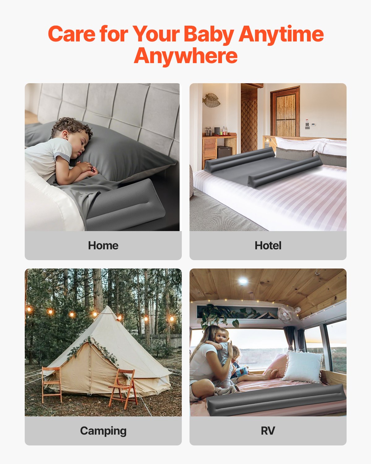 VEVOR Bed Bumper for Toddlers 52-inch Inflatable Bed Guard Rail with Safety Flap